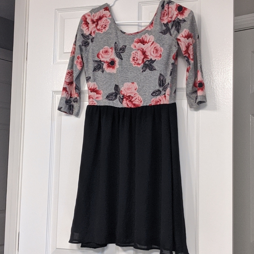 H&M Floral Gray & Black Dress